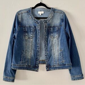 Laura Petites Blue Embellished Jean Jacket with Inside Pockets SZ.10